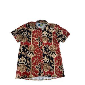 Surf Society XL Lion Shirt Red & Gold‎ Unique Pattern. Club Street Wear.